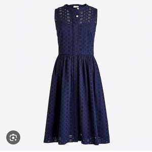 J Crew navy eyelet midi dress